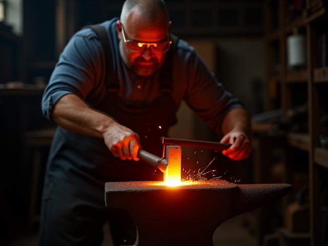 Grundlagenkurs Schmiedekunst für Einsteigerinnen und Einsteiger: Eine Lehrkraft demonstriert eine Schmiedetechnik