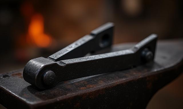 Geschmiedete Zangen, die auf einem Amboss liegen