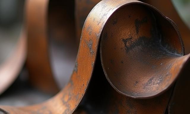 Detail einer künstlerischen Metallskulptur mit geschmiedeten Formen