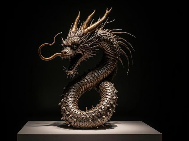 Filigrane Metallskulptur eines Drachen oder mythischen Wesens